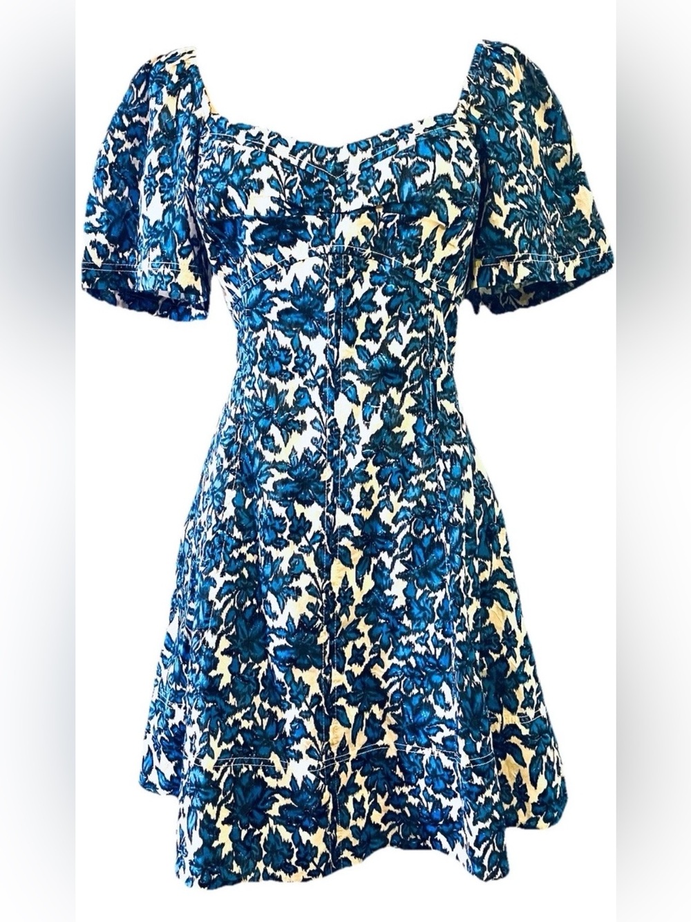 GORGEOUS Tanya Taylor Floral 3D Dress size 2 Blue and off White